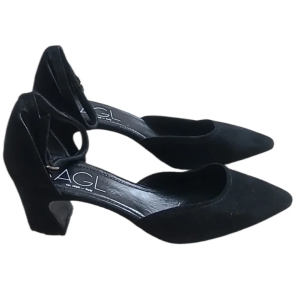 AGL Attilio Giusti Leombruni D'orsay Black Suede Pumps Heels